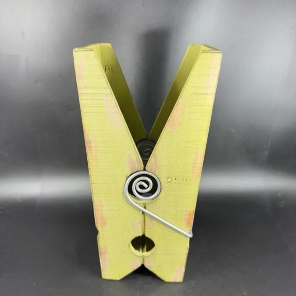 Primitive Style Green Oversize Wood Clothespin‎ Note Bill Holder Decorative Pin